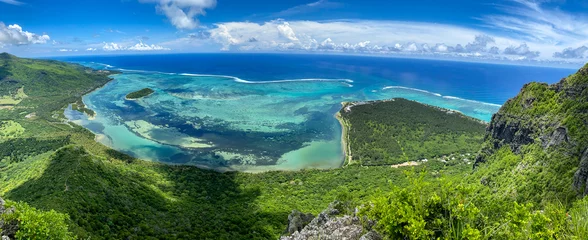 Stoff pro Meter Le Morne, Mauritius Beautiful landscape of Mauritius island with turquoise lagoon