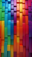 3D render of an abstract background featuring a pattern of cubes in a gradient of rainbow colors, symbolizing LGBTQ+ movement. 
