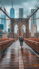 Bike ride across a city bridge 