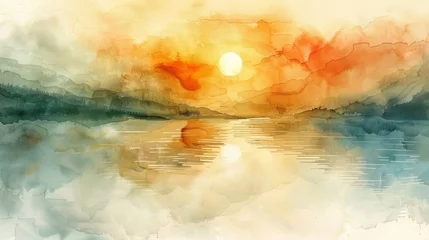 Fotobehang Soothing watercolor textures wash over abstract backgrounds, creating serene landscapes of calm and tranquility © Sunday Cat Studio