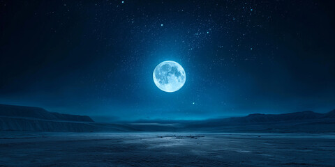Naklejka na ściany i meble A tranquil moonlit night with minimalistic starry sky