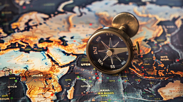 Navigating Global Markets: Compass on Economic World Map