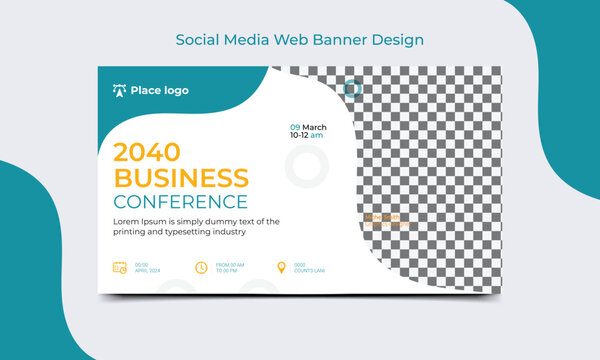 Business webinar Conference Concept Banner Template or social media horizontal banner. Live conference banner design template.