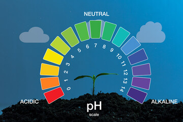 Diagram depicting the concept of soil pH, with a color-coded scale arranged in a wheel around a...