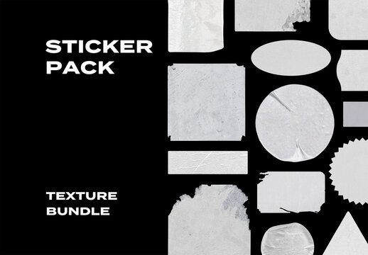 Sticker Logo Logotype Paper Pieces Overlay Texture Pack Bundle Effect Surface Mockup