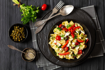 Farfalle salad, Bow Tie Pasta salad, top view