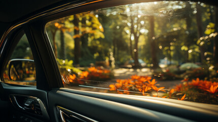 Travel through the sky: a journey of reflection on the road Drive on the highway with panoramic views, exploring the motion of transportation, generative AI