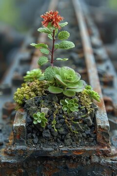 Industrial Zen Gardens, Miniature landscapes using industrial scrap as elements, juxtaposing the serene tradition of Zen gardens with the harshness of industrial materials.
