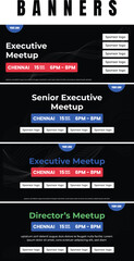 Meetup banners template set black blue and red theme