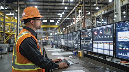 Digital Command Center on the factory floor shows real-time production data for swift informed decisions. - obrazy, fototapety, plakaty