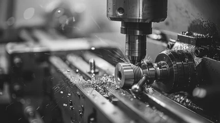 Fotobehang Precision and Craftsmanship, A machine shop bustling with activity, where skilled machinists operate lathes, mills, and grinders, shaping metal with precision and dedication. © Manyapha
