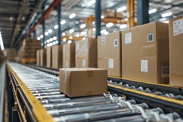 Logistics Hub: The factory floor also functions as a logistics hub, where products are packaged, labeled, and readied for shipping—a seamless transition from production to distribution. - obrazy, fototapety, plakaty