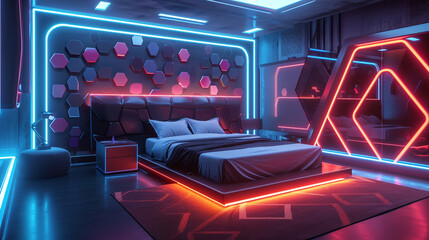 neon bedroom with colorful neon lights