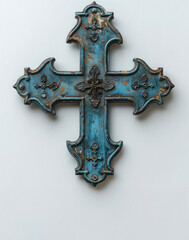 Ornate Metal Cross on White Background