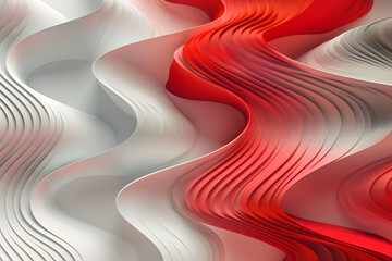 Abstract 3D background in the form of matte stripes and waves, texture 3D background of red and white waves