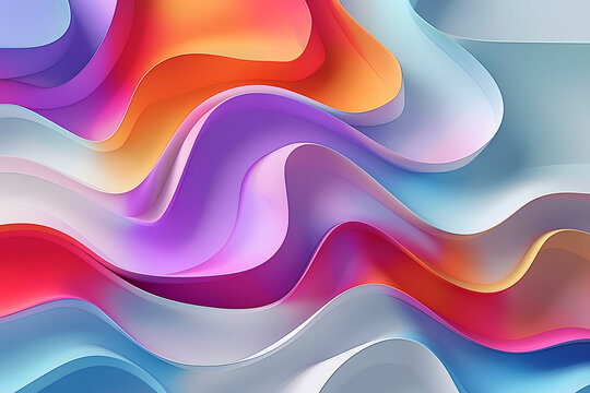 Abstract 3D background in the form of matte stripes and waves of delicate colors, texture 3D background of blue orange purple and pink waves