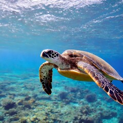 Obraz premium sea turtle swimming in ocean world ocean day June 8th ocean conservation