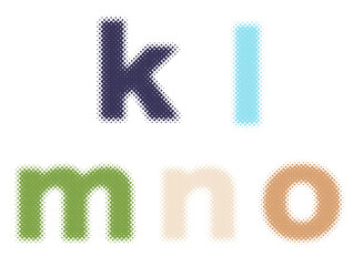 ハーフトーンのアルファベットのセット　k l m n o  カラー