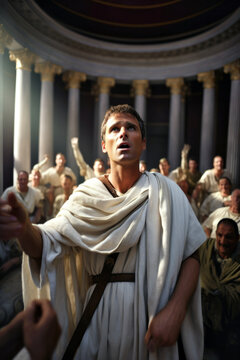 Brutus planning the assasination of Gaius Julius Caesar in the Roman senate