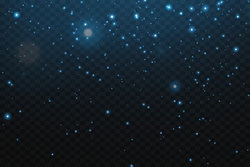 Light confetti and sparkling blue lights. Particles of dust and light. On a transparent background.