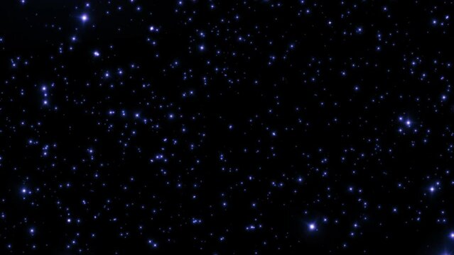 Loop glow blue stars particles falling down animation on black abstract background. Animation of fiery white blue pink glowing flying ember burning ash particles.Isolate Alpha Channel 