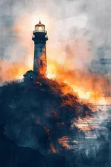 Poster a lighthouse on a hill © Anatolie