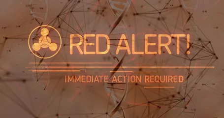Foto op Aluminium Image of red alert text over dna strands © vectorfusionart