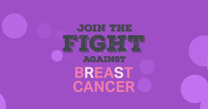 Image of breast cancer awareness text with light spots on purple background