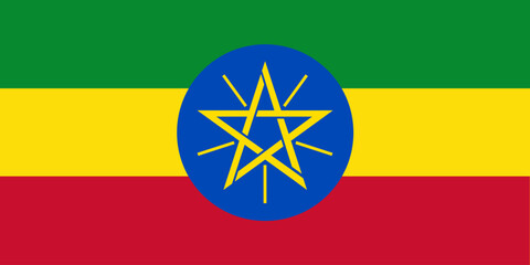 Close-up of green, yellow, red and blue national flag of African country of Ethiopia. Illustration made February 9th, 2024, Zurich, Switzerland.