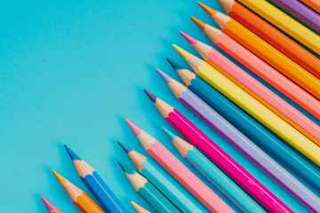 Bright set of pastel-colored pencils with sharp sharp sharpness