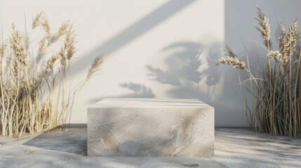 concrete podium for display product. Background for cosmetic product branding, identity and packagin