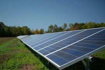 Solar panels on the sky background. Solar power plant. Blue solar panels. Alternative source of electricity. Solar farm,generative AI.
