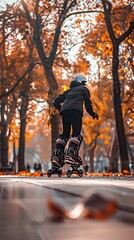 Rollerblading in a city park
