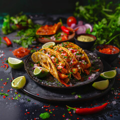 crispy tacos stuffed with seafood or meat. Mexican cuisine