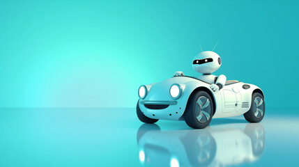 A cute animation artist with glossy surfaces enjoying a ride in a small white convertible car
