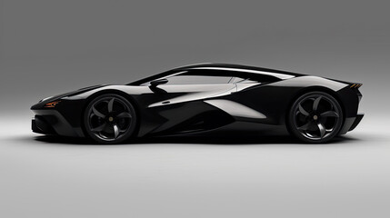 luxury black futuristic sports car model from the side view on a minimalist gray background created with Generative AI Technology