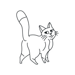 The cat is standing color element. Cartoon cute animal.