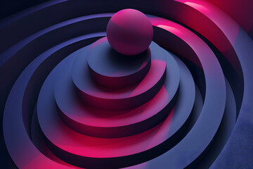 Fototapeta na wymiar abstract 3d wallpaper in dark purple neon tones with a dark pink ball, abstract multi-level 3d background