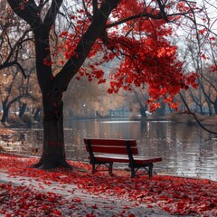 Red autumn in the park