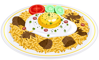 Nasi Goreng Plate - Indonesian Dish Illustration 