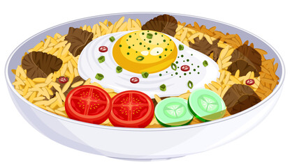 Nasi Goreng in a Bowl Plate - Asian Cuisine Illustration 