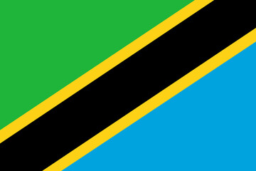 Close-up of green, yellow, blue and black national flag of African country of Tanzania. Illustration made February 10th, 2024, Zurich, Switzerland.