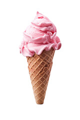Strawberry Ice Cream Cone Isolated on a Transparent Background