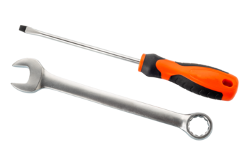Wrench and screwdriver isolated. Realistic symbol of ongoing maintenance