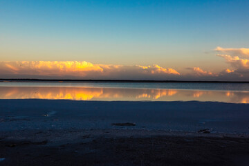 Desert landscape, broken dry soil in a Pampas lagoon, La Pampa province, Patagonia, Argentina.