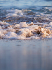 Close up of waves breaking with selective focus