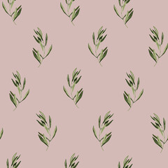 Watercolor olive branches seamless pattern