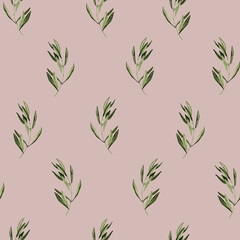 Watercolor olive branches seamless pattern