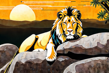 a lion taking a leisurely nap on a rock Generative AI