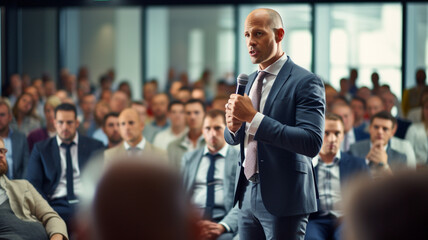 A confident business man speakers presenting business
